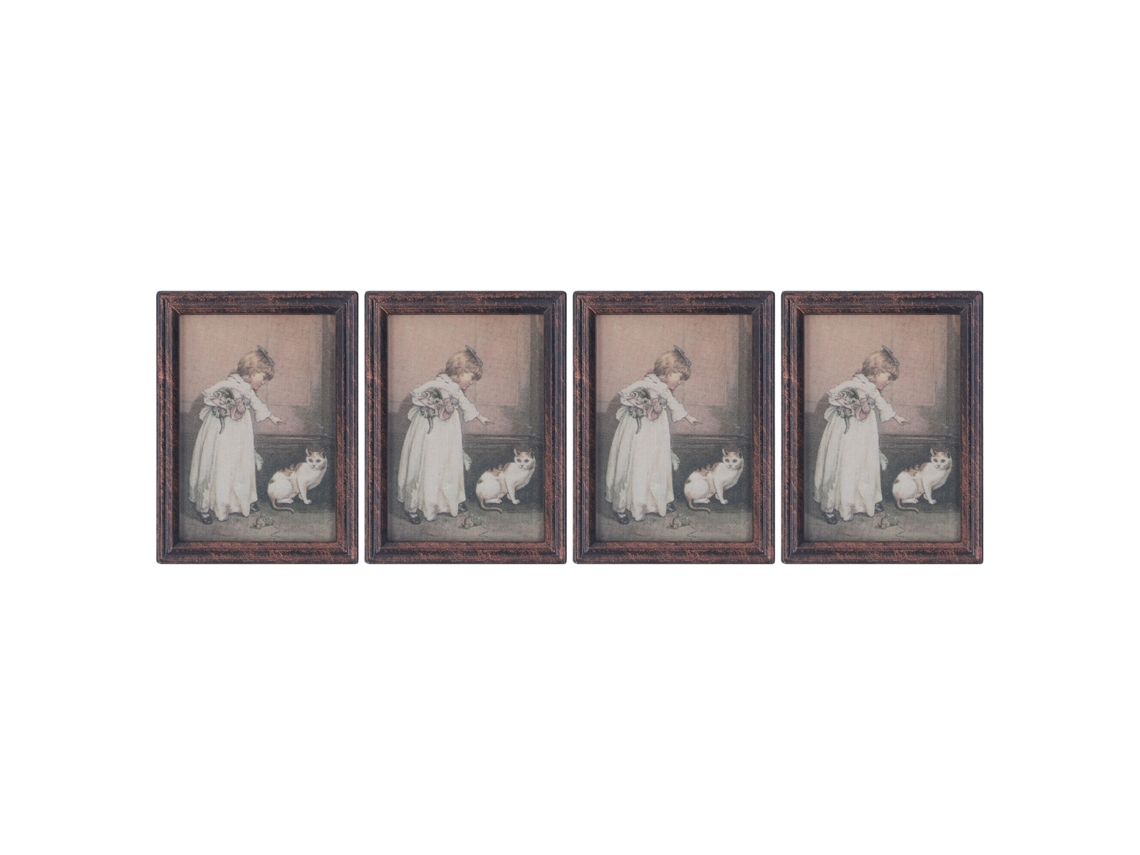 4 Marcos En Miniatura Antiguos A Escala 1:12 Con Pintura Al Óleo Para Casa De Muñecas