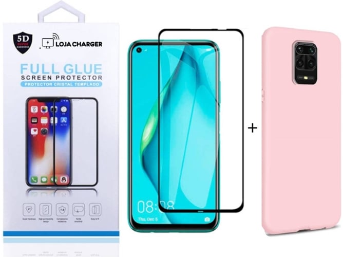 Funda y Protector de Pantalla LOJA CHARGER 11D Full Cover Silicona Xiaomi Redmi Note 9S Rosa
