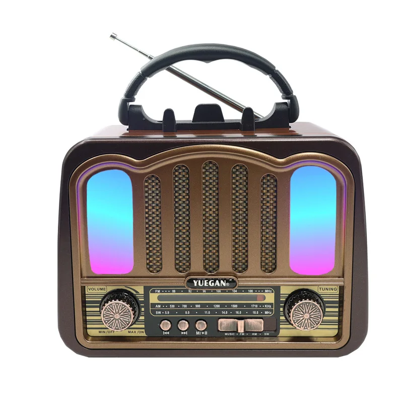 (marrón) Radio De Banda Completa, Altavoz Bluetooth Con Iluminación Rgb, Recargable, Con Linterna, Ranura Para Tarjeta Tf Y Puerto Usb.