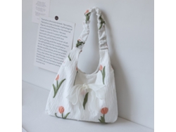Bolsa De Hombro De Lona Con Flores Tulipanes, Estilo Japonés, Capacidad Grande, Ideal Para Escuela Y Verano, Versátil Y Bonita