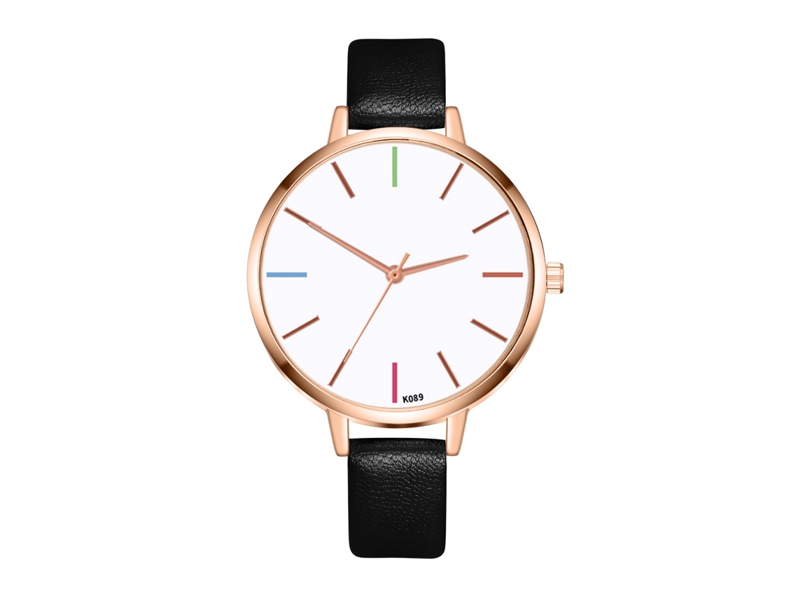 Reloj De Pulsera De Cuarzo Sencillo Para Mujer Zhoulianfa Negro Con Correa De Cuero Sintético.