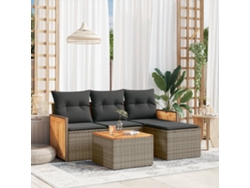 Conjunto de sofá de jardín de 5 piezas con cojines, ratán gris, DKD Home Decor