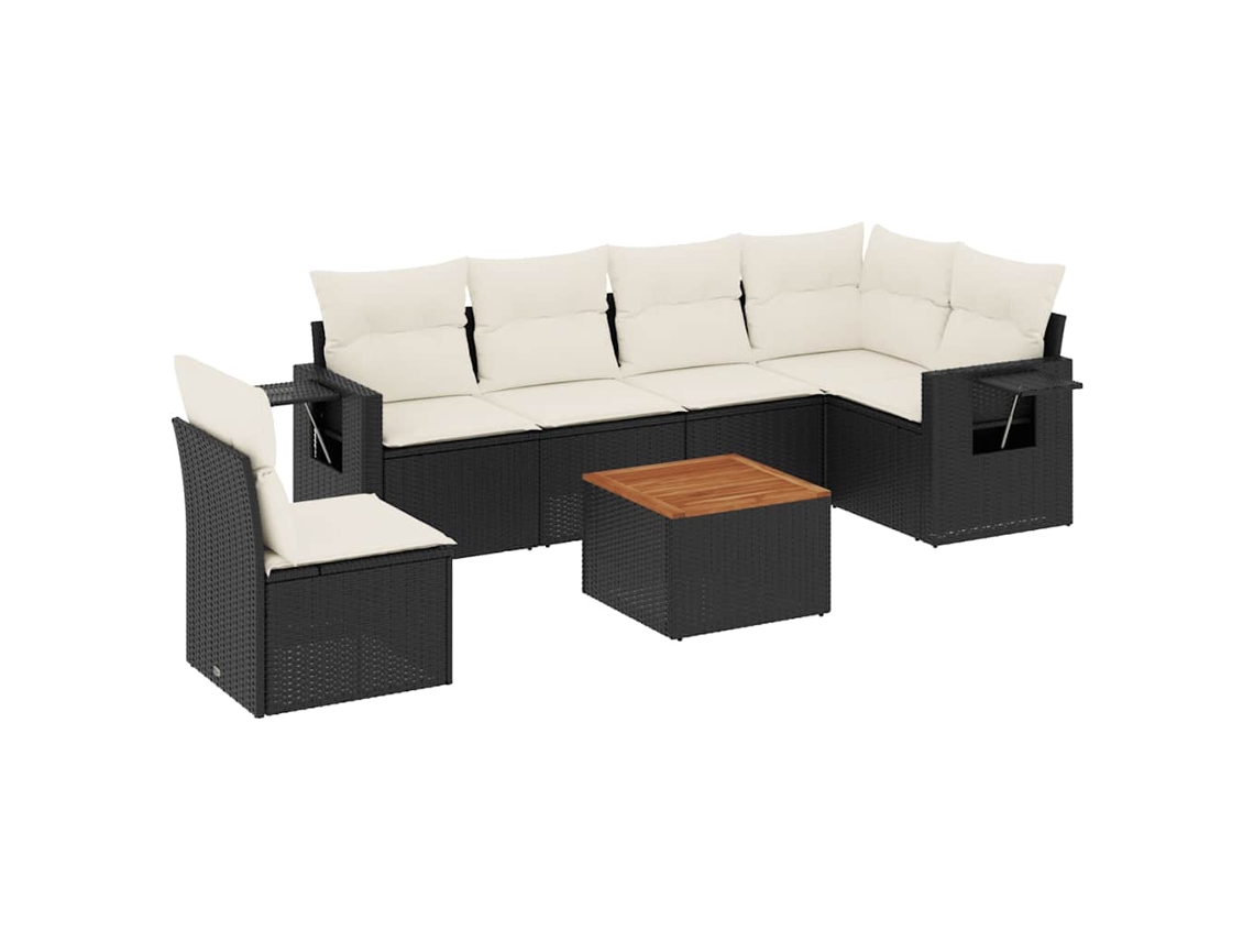 Maison Exclusive - Set De Comedor De Jardín 7 Pzas Y Cojines Ratán Sintético Negro