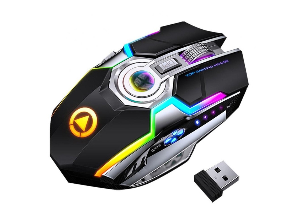 Ratón inalámbrico USB Yizhood A5 de 7 botones para PC y portátil, silencioso, retroiluminado RGB, 1600 dpi, para juegos, color negro