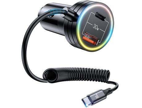 Cargador de coche USB C, cable en espiral tipo C CHRONUS de 3.3 pies compatible con iPhone 14/13/12/11 Pro Max, Galaxy S23/S22 (negro)