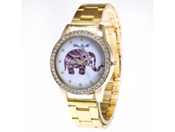 Elegante Reloj De Pulsera De Acero Con Esfera Redonda Y Pedrería, Movimiento De Cuarzo.