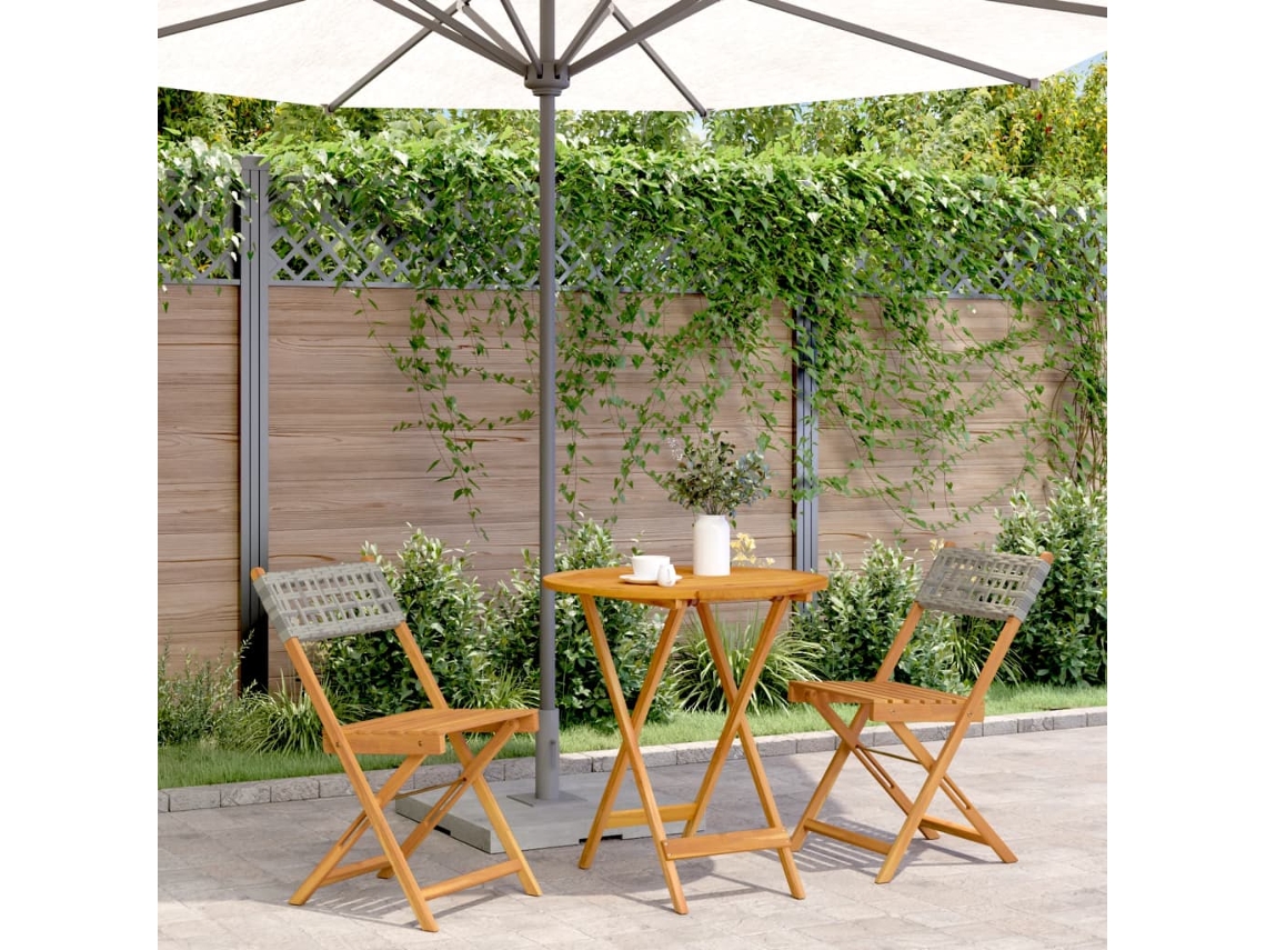 Conjunto de bistró de 3 piezas en mimbre y madera maciza, gris, DKD Home Decor