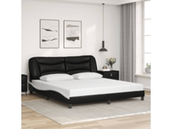Estructura De Cama Con Cabecero Cuero Sintético Negro Y Blanco