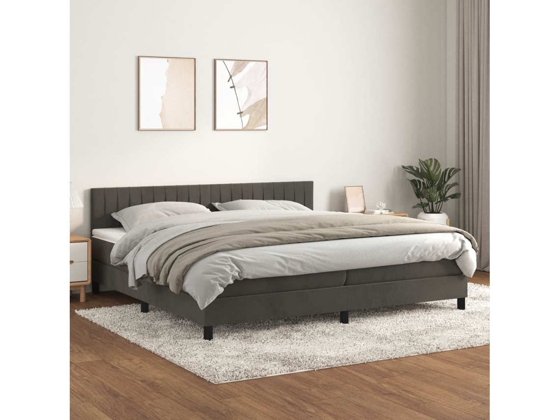 Cama Box Spring Con Colchón Terciopelo Gris Oscuro 200x200 Cm