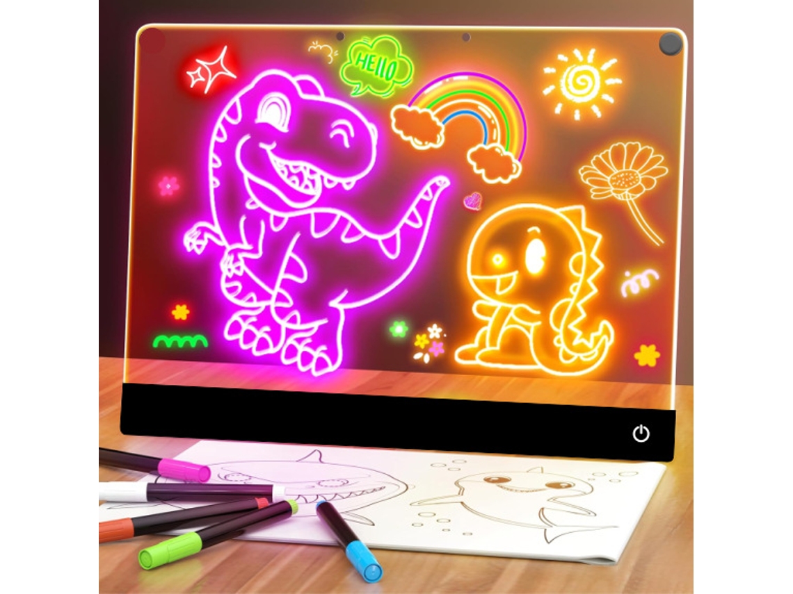 Pizarra de dibujo LED recargable para niños con 7 rotuladores, el regalo perfecto de Navidad, color negro (40 x 30 cm)