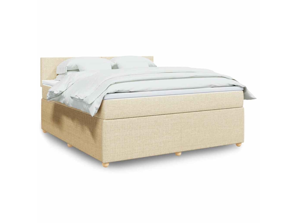 Cama Box Spring Con Colchón Tela Color Crema 180x200 Cm