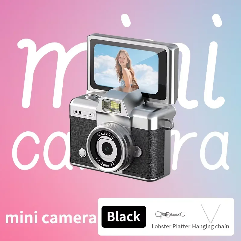(negro, Sin Tarjeta Sd) Mini Cámara Ccd, Pantalla Abatible De 180°, Diseño Con Correa Para El Cuello, Cámara De Acción De Estilo Retro
