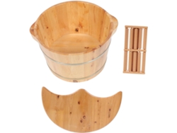 Bañera con patas de madera y tapa, lavabo aislado de madera maciza para spa en casa.