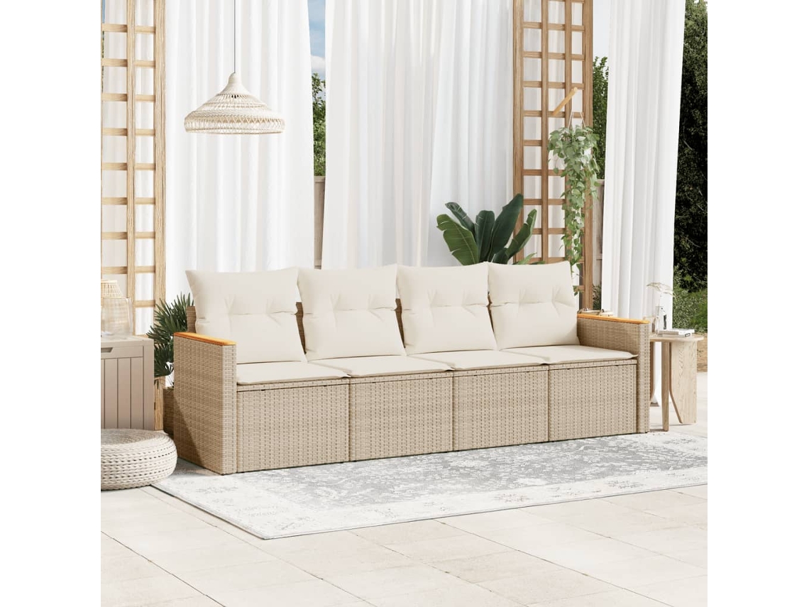 Conjunto de sofá de jardín de 4 piezas con cojines de mimbre beige DKD Home Decor