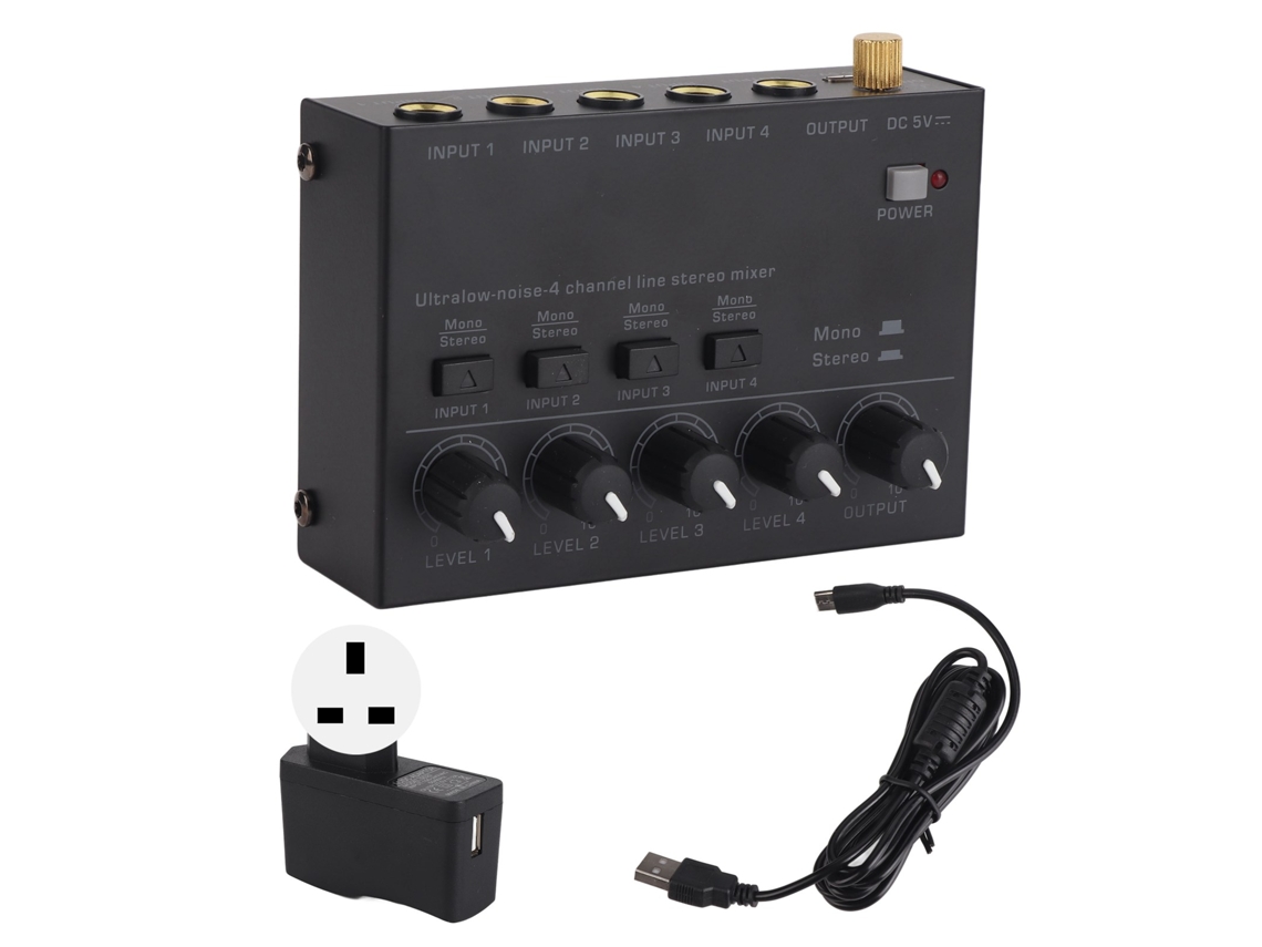 Mezclador De Audio De 4 Canales Con Amplificador De Auriculares Para Estudio, Hogar Y Grabación, Enchufe Británico De 100-240 V.