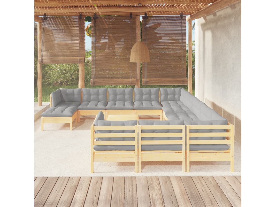 Conjunto de jardín de 13 piezas con cojines de pino gris de DKD Home Decor
