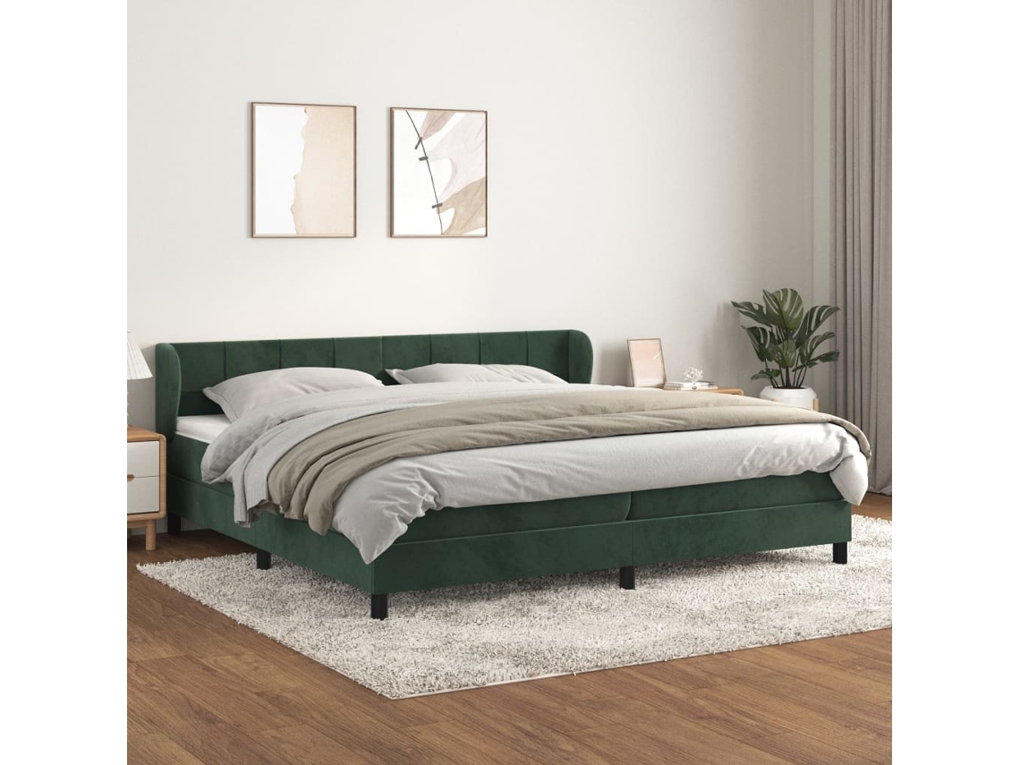 Cama Box Spring Con Colchón Terciopelo Verde Oscuro 200x200 Cm