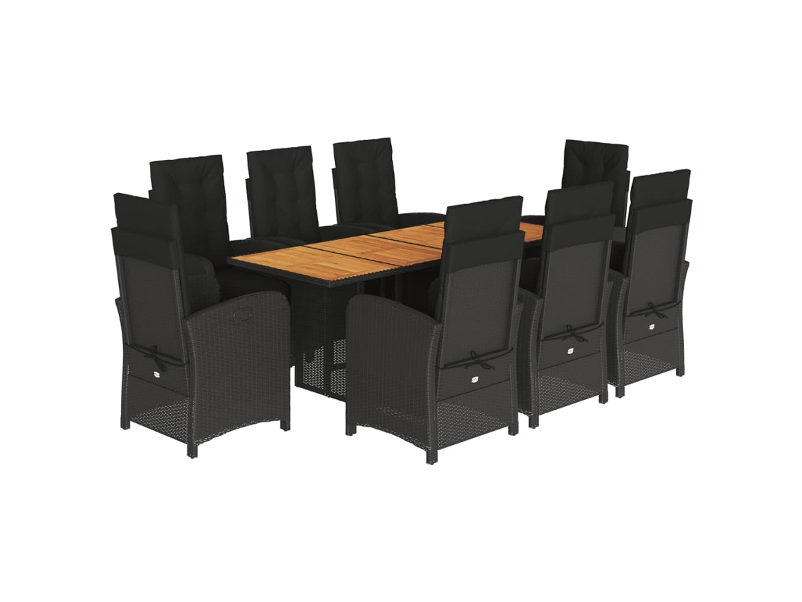 Conjunto 9 de comedor de jardín VIDAXL y cojines ratán sintético negro