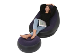 Silla Plegable Inflable De Pvc Flocado Cómoda Con Reposapiés Para Camping, Viajes Al Aire Libre, Azul, Morado