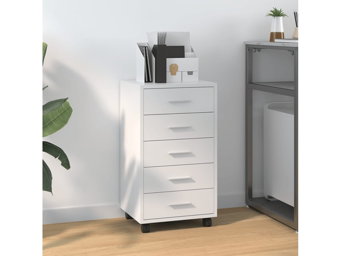 Muebles con cajones y ruedas en madera blanca brillante, derivados de Dkd Home Decor