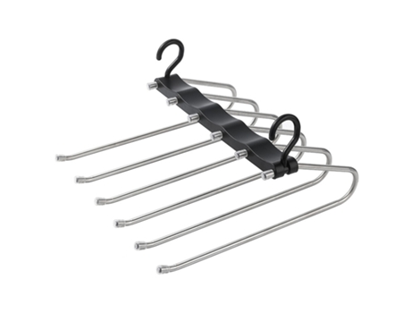Percha multifuncional para ropa, almacenamiento para ahorrar espacio exterior, estante para pantalones de 6 capas Negro
