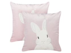 Juego de cojines decorativos con motive de conejitos BELIANI Iberis de Terciopelo Rosa 45x45x7