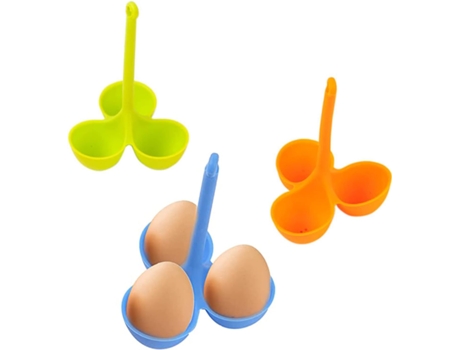 Juego de 3 cocedores de huevos de silicona, verde, naranja y azul