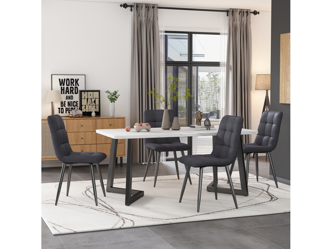 Mesa de 117 cm, 4 sillas, lino gris oscuro y negro.