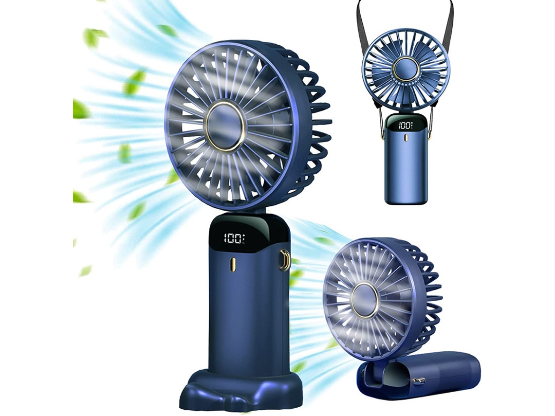 Mini ventilador de mano, ajustable a 90°, 5 velocidades, ideal para casa, oficina, viajes, azul Yizhood
