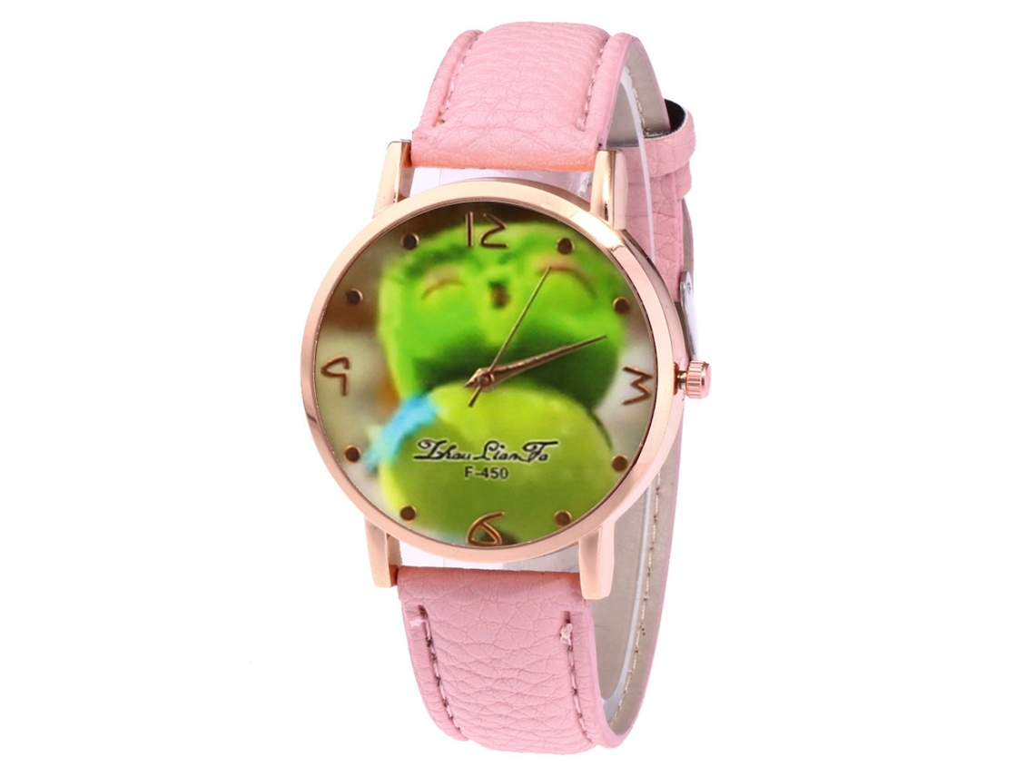 Reloj De Cuarzo Con Correa De Cuero Pu Unisex Dial De Frutas Zhoulianfa (rosa)