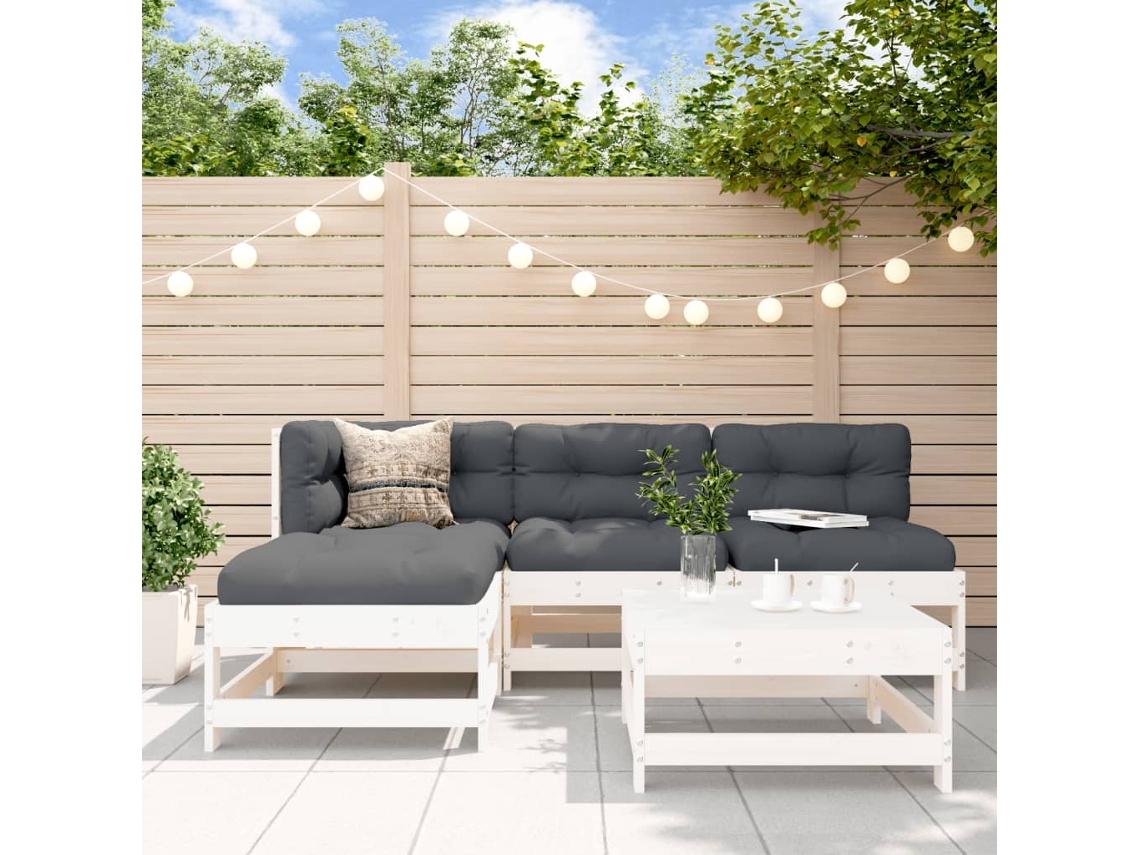 Conjunto de salón de jardín de 5 piezas en madera maciza de pino, blanco, Dkd Home Decor