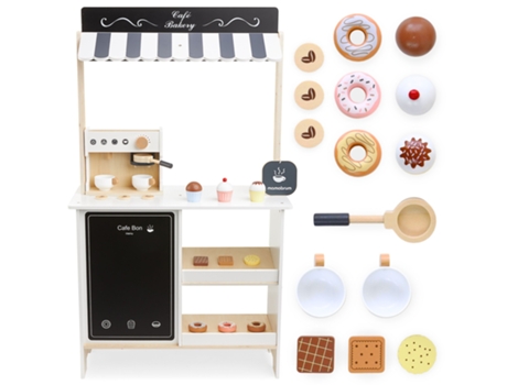 Comerciante infantil de madera, Comerciante ambulante de juguetes de imitación, Cafetería de imitación con máquinas de café de repostería MAMABRUM...