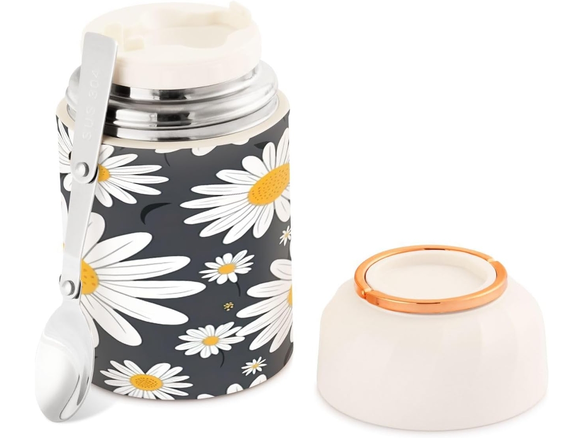 Tarro Para Alimentos Daisy De Acero Inoxidable Con Doble Pared Aislante 500 Ml Cuchara Grado Alimenticio ...
