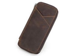 Estuche de cuero hecho a mano, versátil, con cremallera y 4 compartimentos.