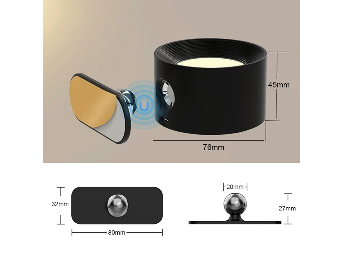 Rebe-lámpara De Pared Led Giratoria 360° Recargable Magnética Con 3 Temperaturas Y Brillos, Para Dormitorio Y Galería