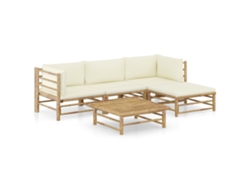 Conjunto Lounge 5 Peças P/ Jardim Em Bamboo C/ Almofadões Branco Nata Dkd Home Decor