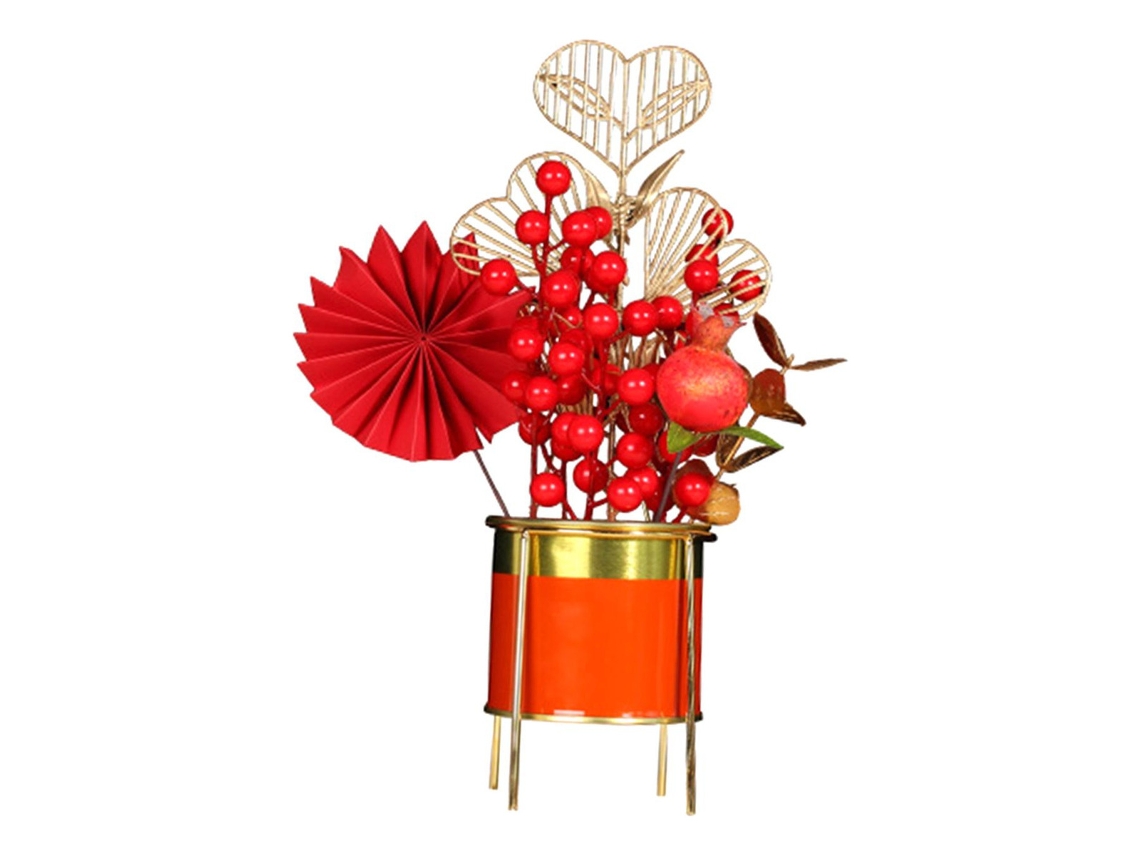 Cesta de flores de Año Nuevo, decoración de mesa para el hogar.