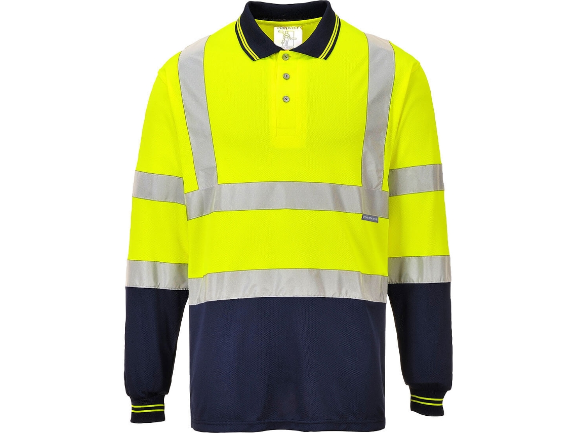 Polo de manga larga de alta visibilidad en azul marino y amarillo en contraste / XXXL