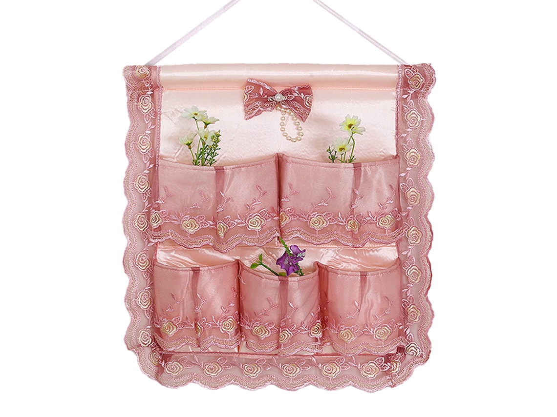 JEIIBRZUI Organizador Bordado Suspenso Sobre ZEAICOS Renda Castanho (44x25x3cm)