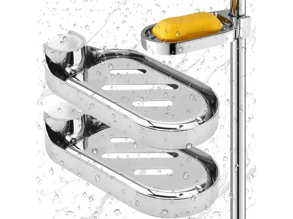 (paquete De 2) Jabonera Ajustable - 16 X 8,5 Cm - Material Abs - Accesorio Para Barra De Ducha De Baño - No Requiere Perforación