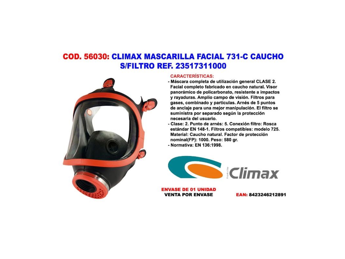 Climax  mascarilla facial  731-c caucho s/filtro ref 23517311000