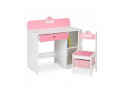 Relaxdays Escritorio Infantil Con Diseño De Cisne, Mesa Niños Con Silla, Escuela, Pintura, 79,5 X 80 X 40 Cm, Borde Alto, Rosa Y Blanco