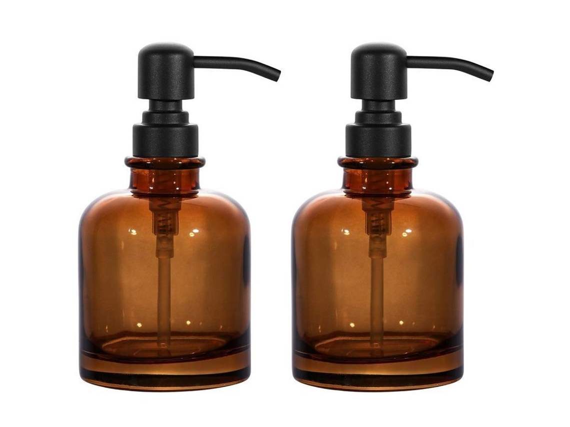 Dispensador De Jabón De Vidrio Ámbar Grueso Con Bomba De Acero Inoxidable, 2 Unidades, 355 Ml.