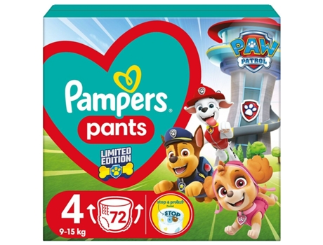 Pañales Desechables PAMPERS Paw Patrol 9-15 kg 4 (72 Unidades)