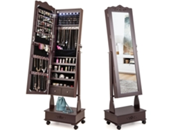 Organizador de Joyas Joyas Ruedas Joyerías Luces Led Cerradura Gabinete Joyería Espejo COSTWAY MDF Marrón (45x35x157cm)