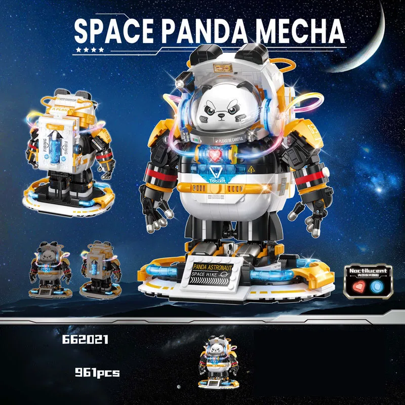 Mini Bloques De Construcción, Modelo De Mecha De Panda Chino, Juguete De Modelo De Bloques De Construcción Para Ensamblar, Con Luces