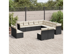 Conjunto de sofá de jardín de 13 piezas con cojines de mimbre sintético negro, Dkd Home Decor