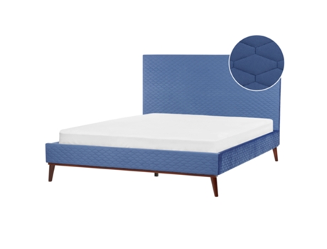 BELIANI Cama de matrimonio Terciopelo Bayona Azul 191x212x121