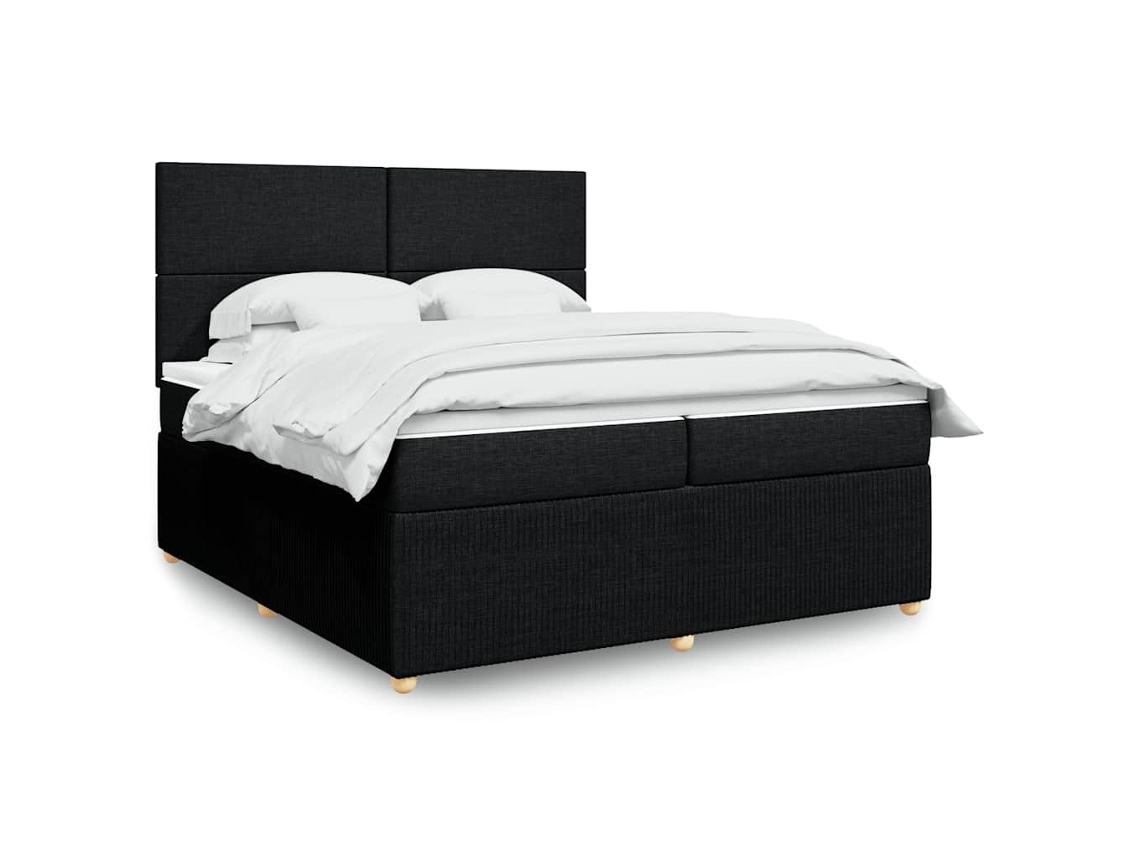 Cama Box Spring Con Colchón Tela Negro 200x200 Cm