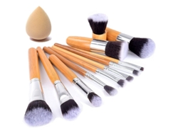 Set De Brochas De Maquillaje De Bambú Natural, 11 Piezas, Veganas, Cosmética Profesional, Brocha Kabuki